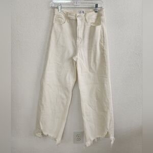 Annie Wear Cream Wide Leg Denim Jeans Distressed Hem Size Medium